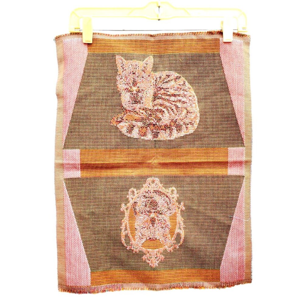Vintage Art de Lys French Woven Cat Tapestry Pillow Panel Textile 15x20 Beige - Picture 6 of 13
